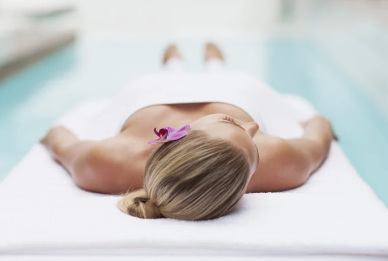 Woman on a lounger in the wellness hotel in Latvia